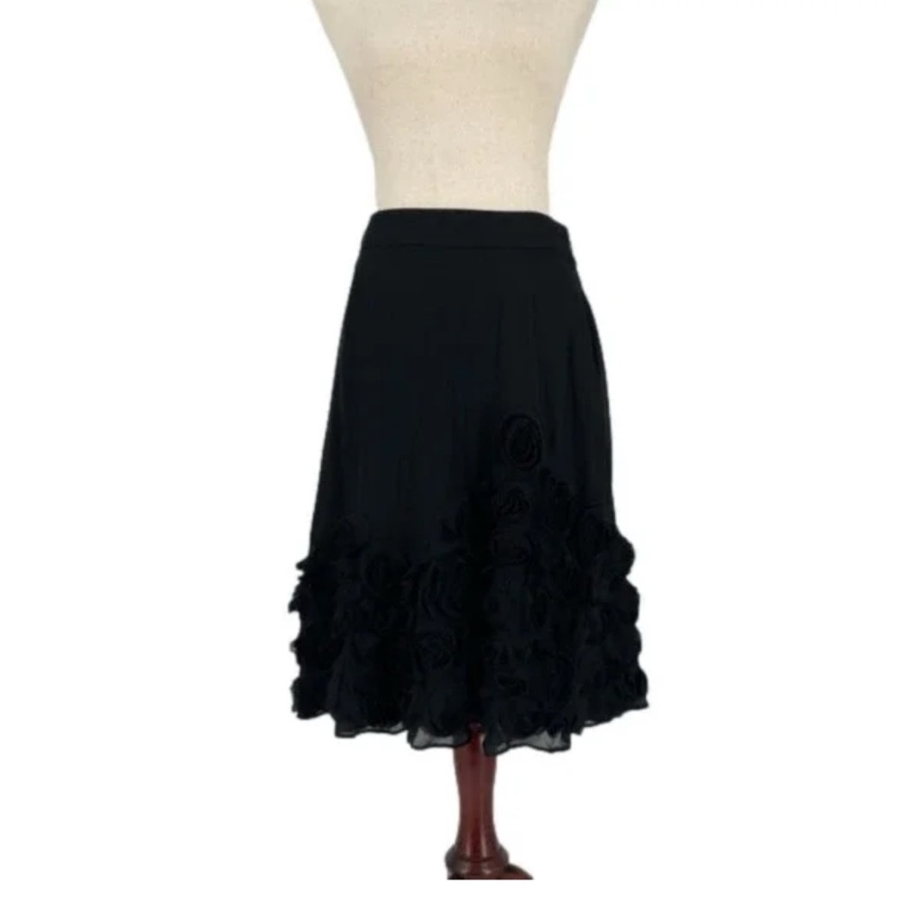 Talbots Black Silk Flower Skirt Whimsical Romantic Boho Size 2 - Picture 7 of 7